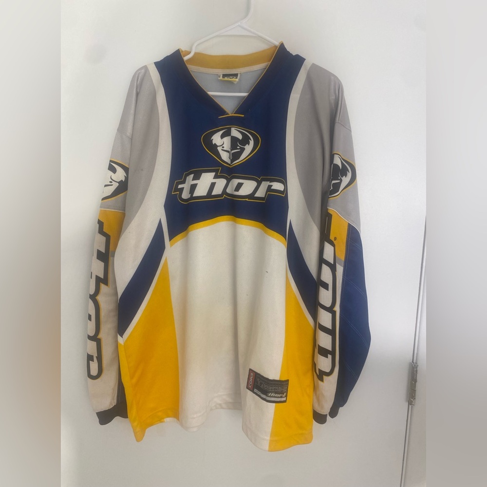 Vintage Thor Sports Jersey in Blue and Yellow Cor3 XL Nylon
